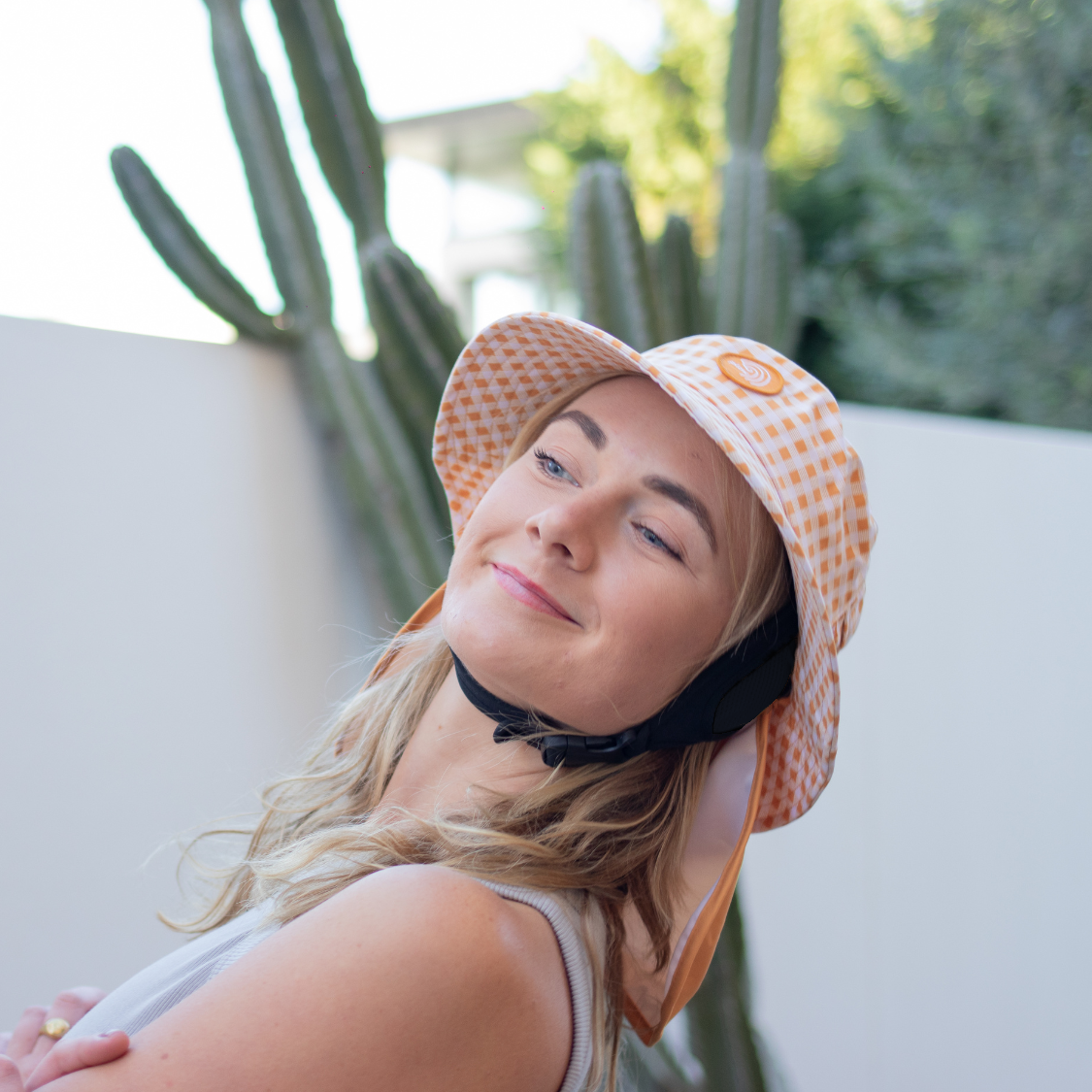 Orange Gingham Surf Hat